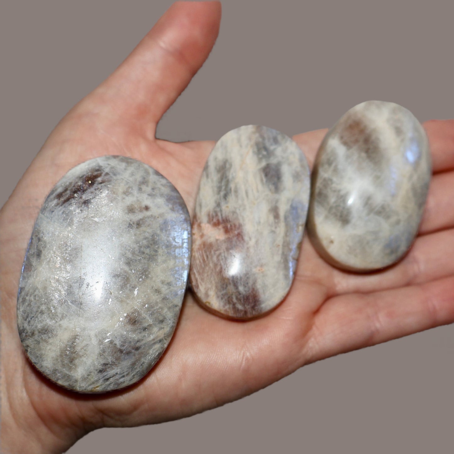 Moonstone Palm Stone with Rainbow Aura Inclusions