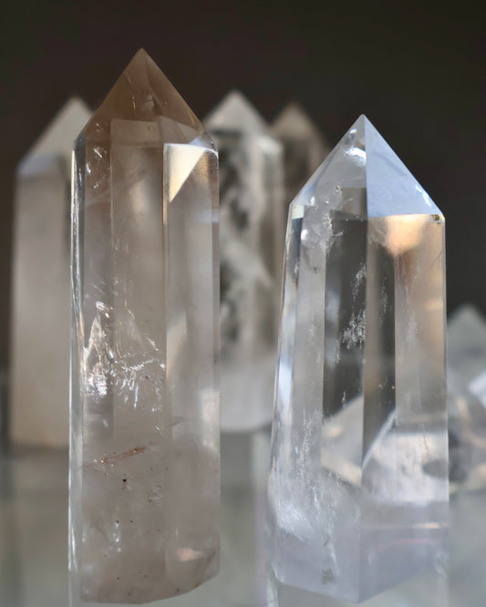 Clear Quartz Crystal Tower, 6-Sided Obelisk Point with Velvet Pouch, Premium Quality with Natural Inclusions | Clarity & Focus, Energy Resonance