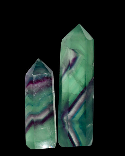 Green Blue and Purple fluorite obelisk tower 3 to 4 inches tall, premium quality limited quantity
