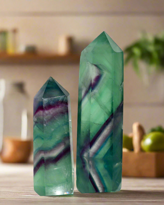 Green Blue and Purple fluorite obelisk tower 3 to 4 inches tall, premium quality limited quantity