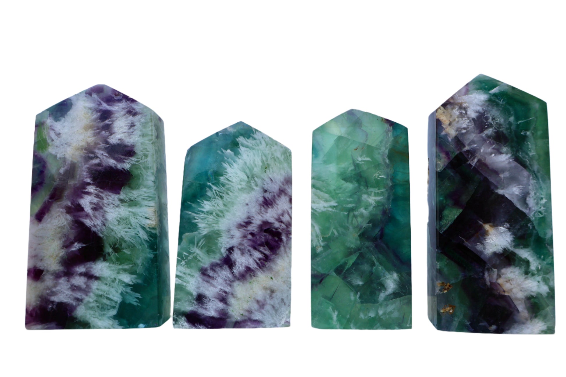 smooth Fluorite Column, Unpolished Crystal in Vibrant Blue, Green, and Purple, 3-4" in lighting effect