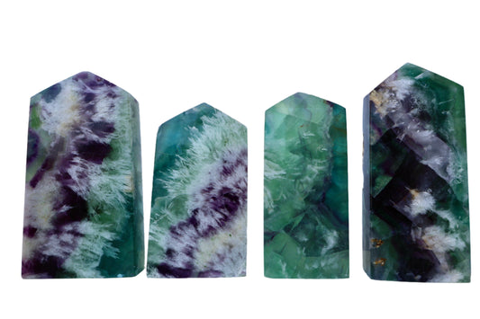 smooth Fluorite Column, Unpolished Crystal in Vibrant Blue, Green, and Purple, 3-4" in lighting effect