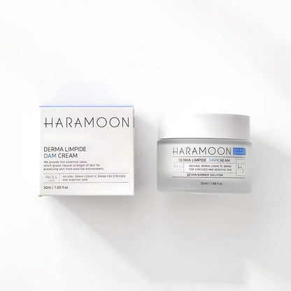 Flat lay of Korean skincare routine featuring HARAMOON Centella Moisture Cream