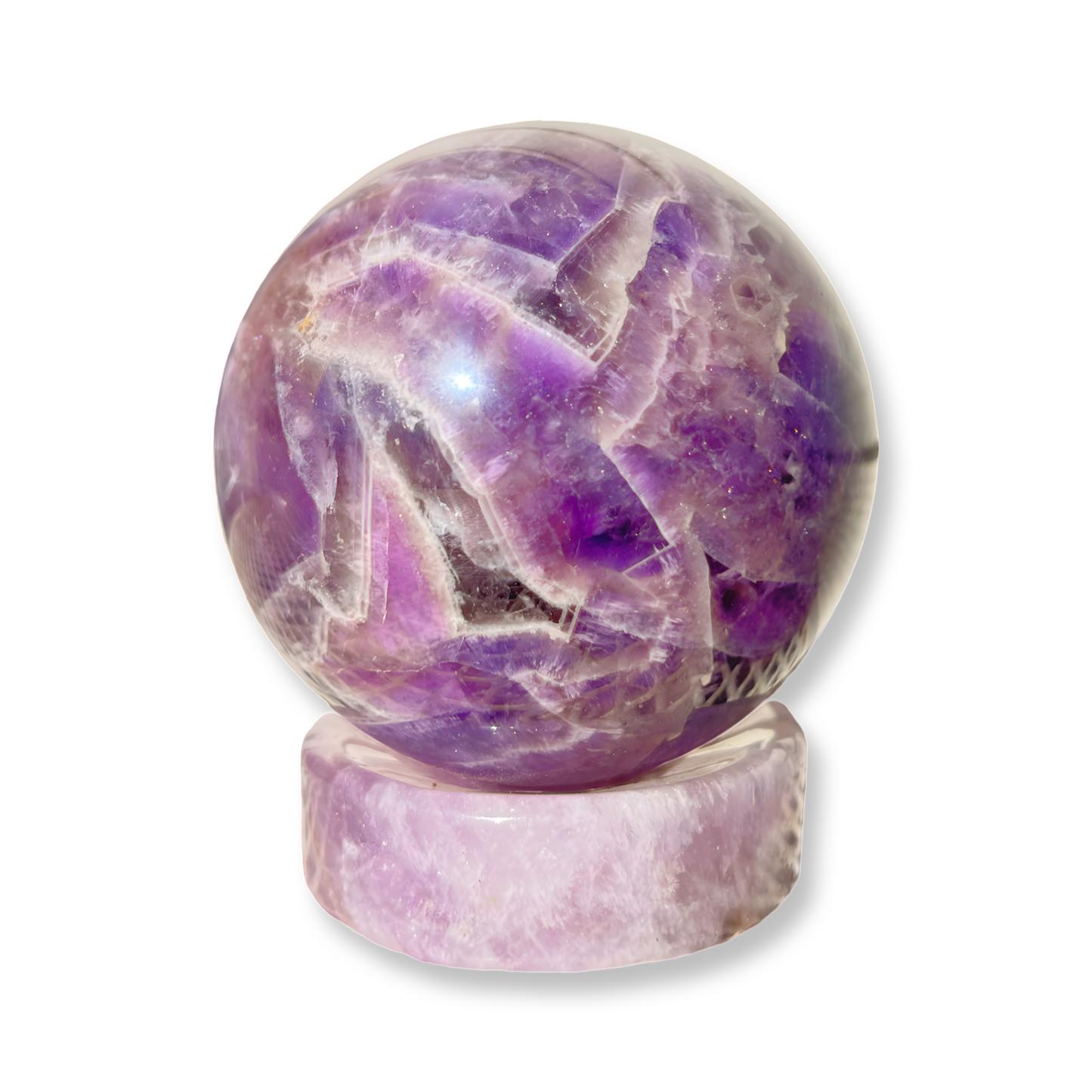 Purple Chevron Amethyst Crystal Sphere on Stand