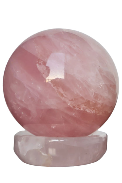 Rose Quartz Crystal Ball on Rose Quartz Crystal Stand