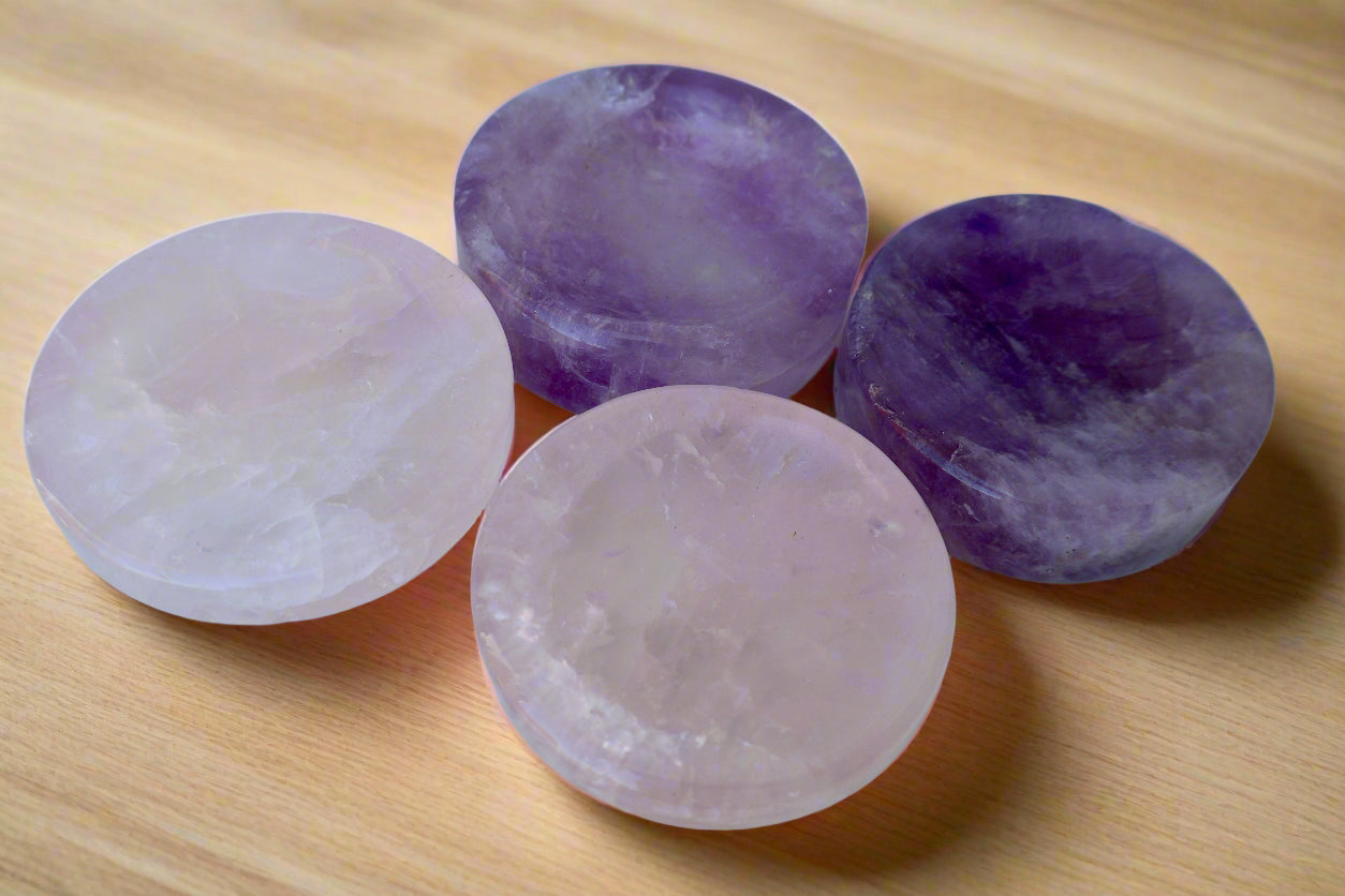 Rose Quartz and Amethyst 2 inch Crystal Saucer Display Stands