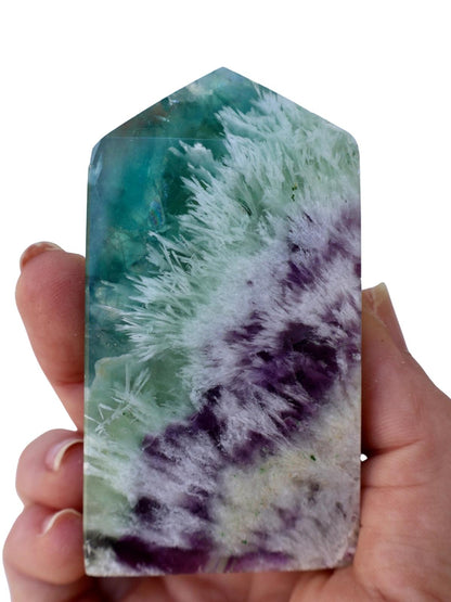 Smooth Snowflake Fluorite Tetrahedron Column in Vibrant Blue, Green, and Purple