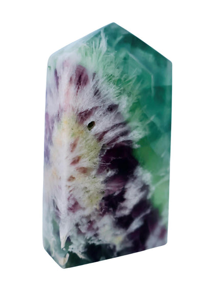 Smooth Snowflake Fluorite Tetrahedron Column in Vibrant Blue, Green, and Purple