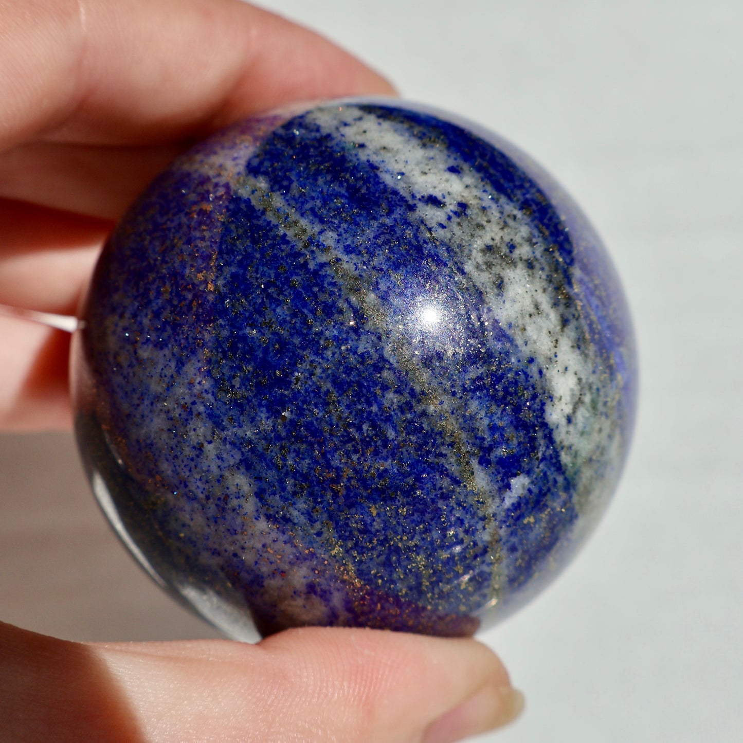 Lapis Lazuli Crystal Sphere with Pyrite Inclusions, Indigo Blue Solid Gemstone Ball, 1.5" product image