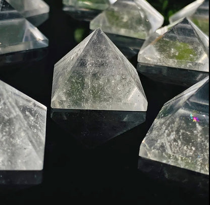 Natural Clear Quartz Crystal Pyramid Energy Generator - Healing Crystal Pyramid for Protection & Positive Energy