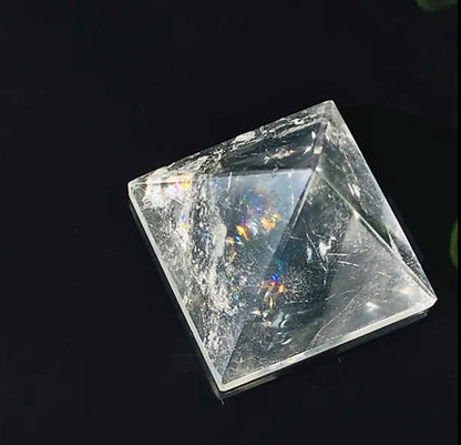 Natural Clear Quartz Crystal Pyramid Energy Generator - Healing Crystal Pyramid for Protection & Positive Energy