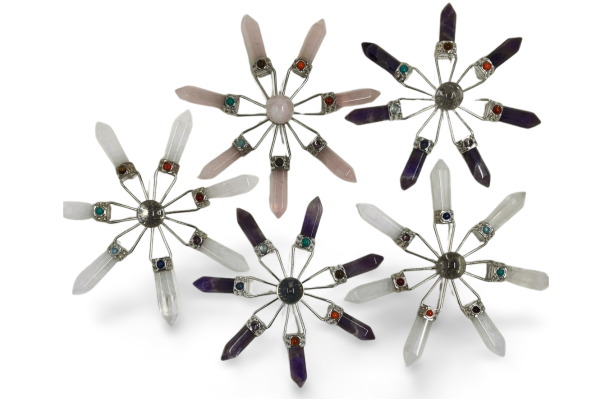 natural Amethyst, Clear & Rose Quartz Suncatcher