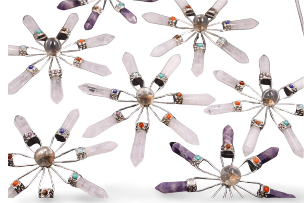 Amethyst, Clear Quartz & Rose Quartz Suncatcher – Modern Window Decor | Real Gemstone, Handcrafted Elegance - Wax | Wane