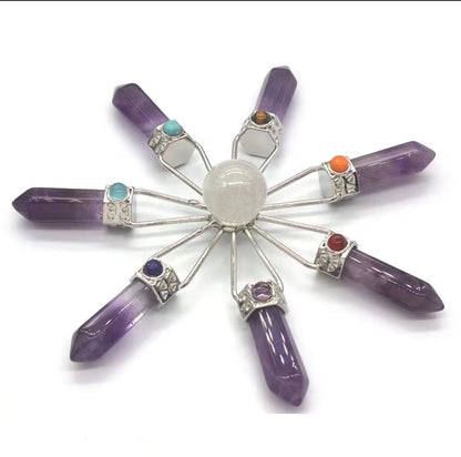 Amethyst, Clear Quartz & Rose Quartz Suncatcher – Modern Window Decor | Real Gemstone, Handcrafted Elegance - Wax | Wane