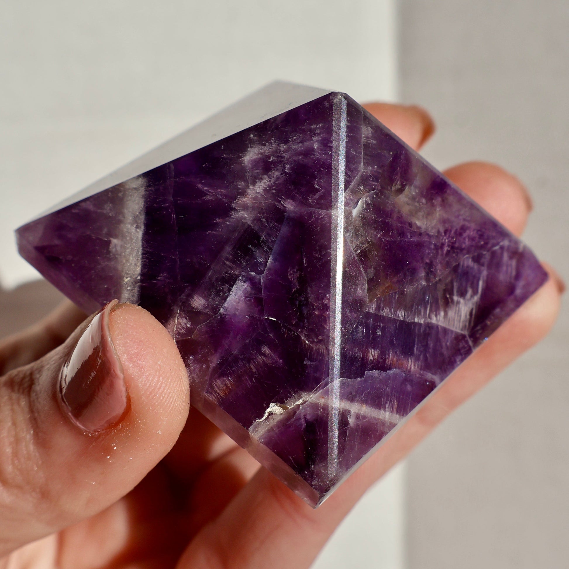 Amethyst Crystal Pyramid – 2” Carved Geometric Mineral from Brazil - Wax | Wane