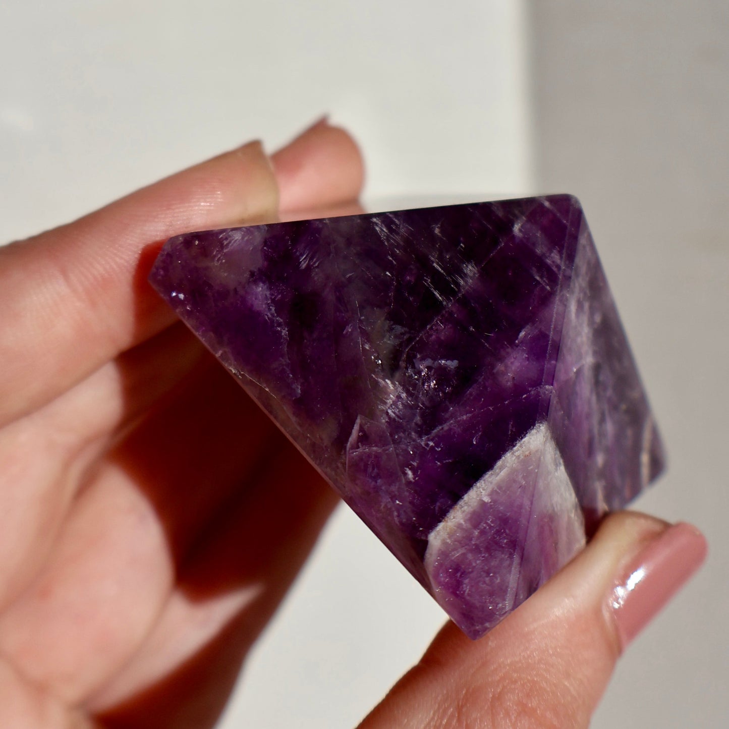 Amethyst Crystal Pyramid – 2” Carved Geometric Mineral from Brazil - Wax | Wane
