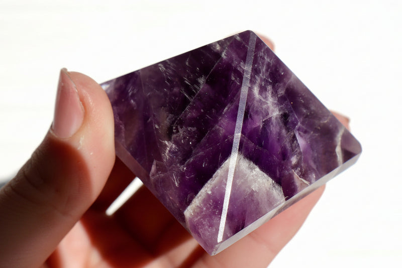 Amethyst Crystal Pyramid – 2” Carved Geometric Mineral from Brazil - Wax | Wane