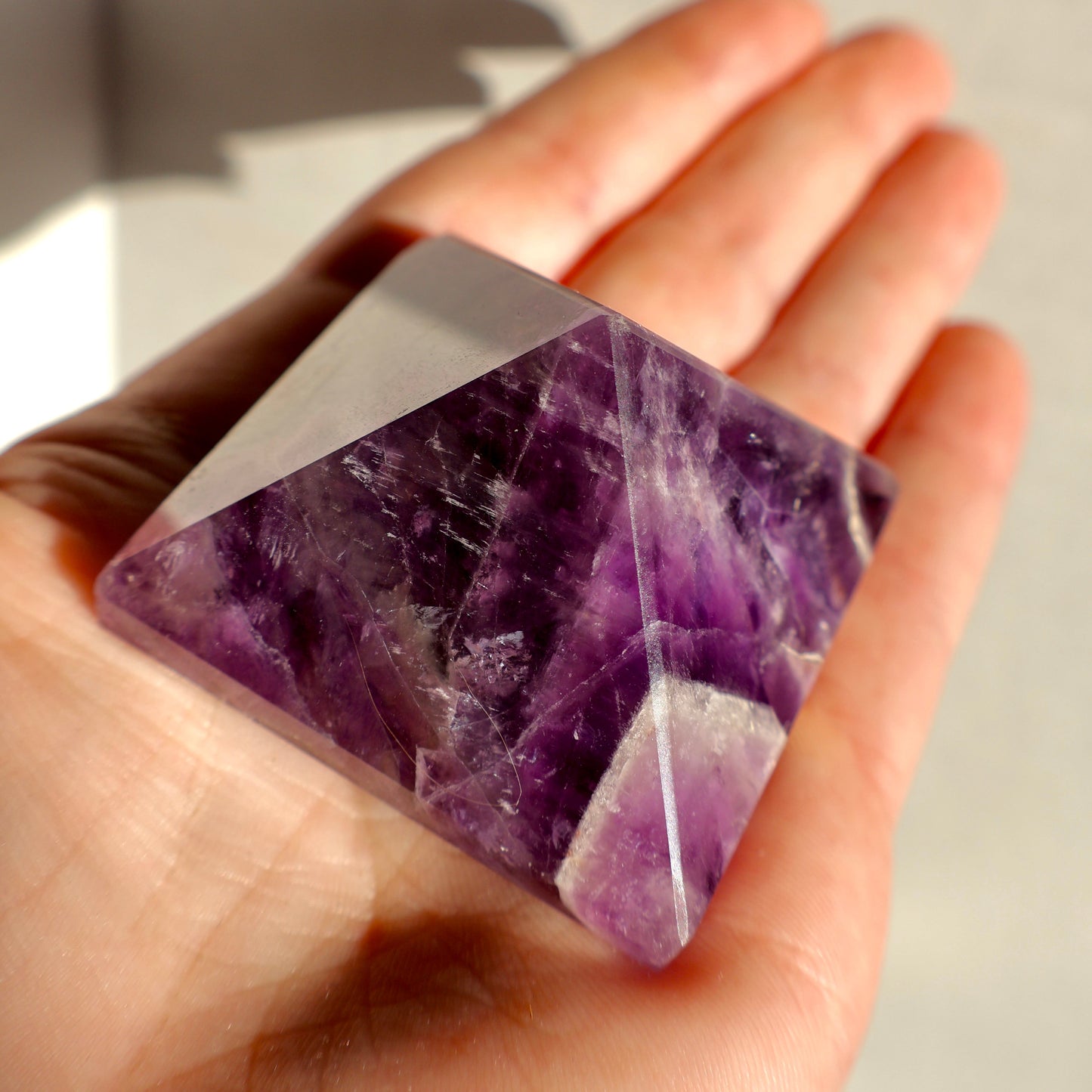 Amethyst Crystal Pyramid – 2” Carved Geometric Mineral from Brazil - Wax | Wane