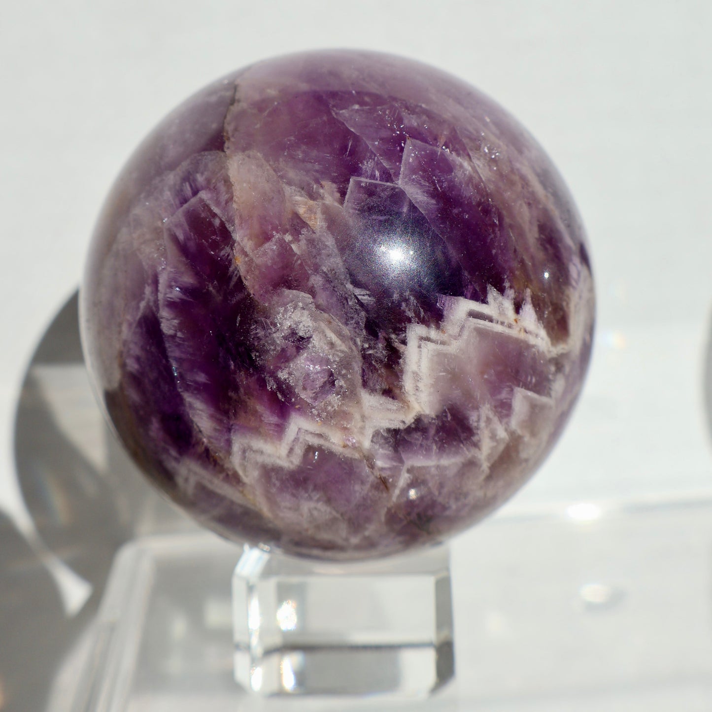 Amethyst or Rose Crystal Ball – Large 3" Sphere, Modern and Meaningful, Zig Zag, Stripe Patterns - Wax | Wane