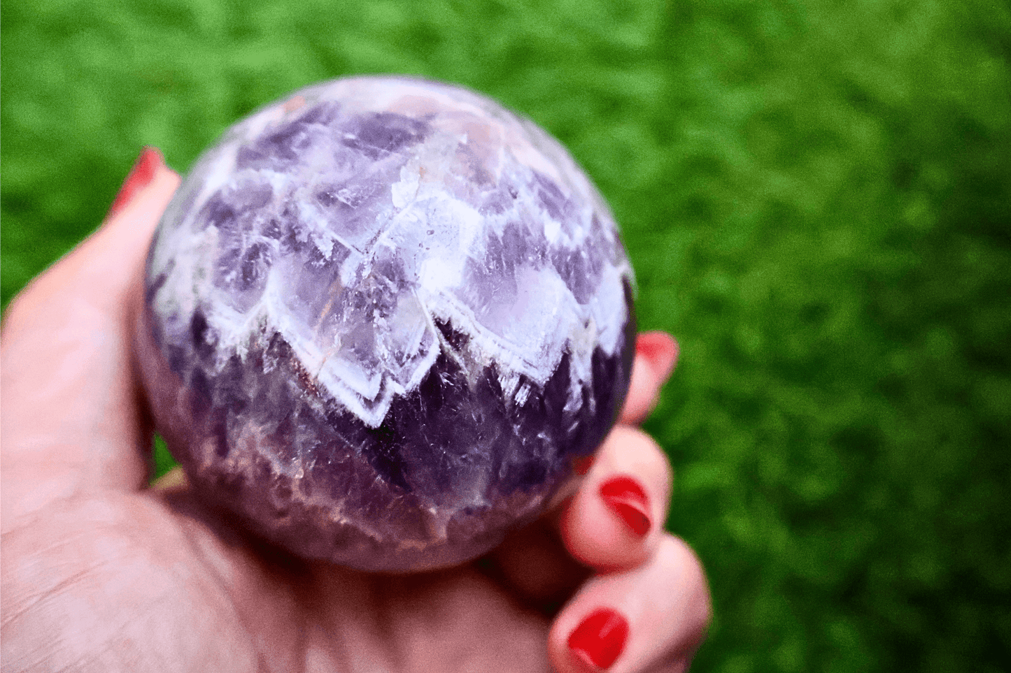 Amethyst or Rose Crystal Ball – Large 3" Sphere, Modern and Meaningful, Zig Zag, Stripe Patterns - Wax | Wane