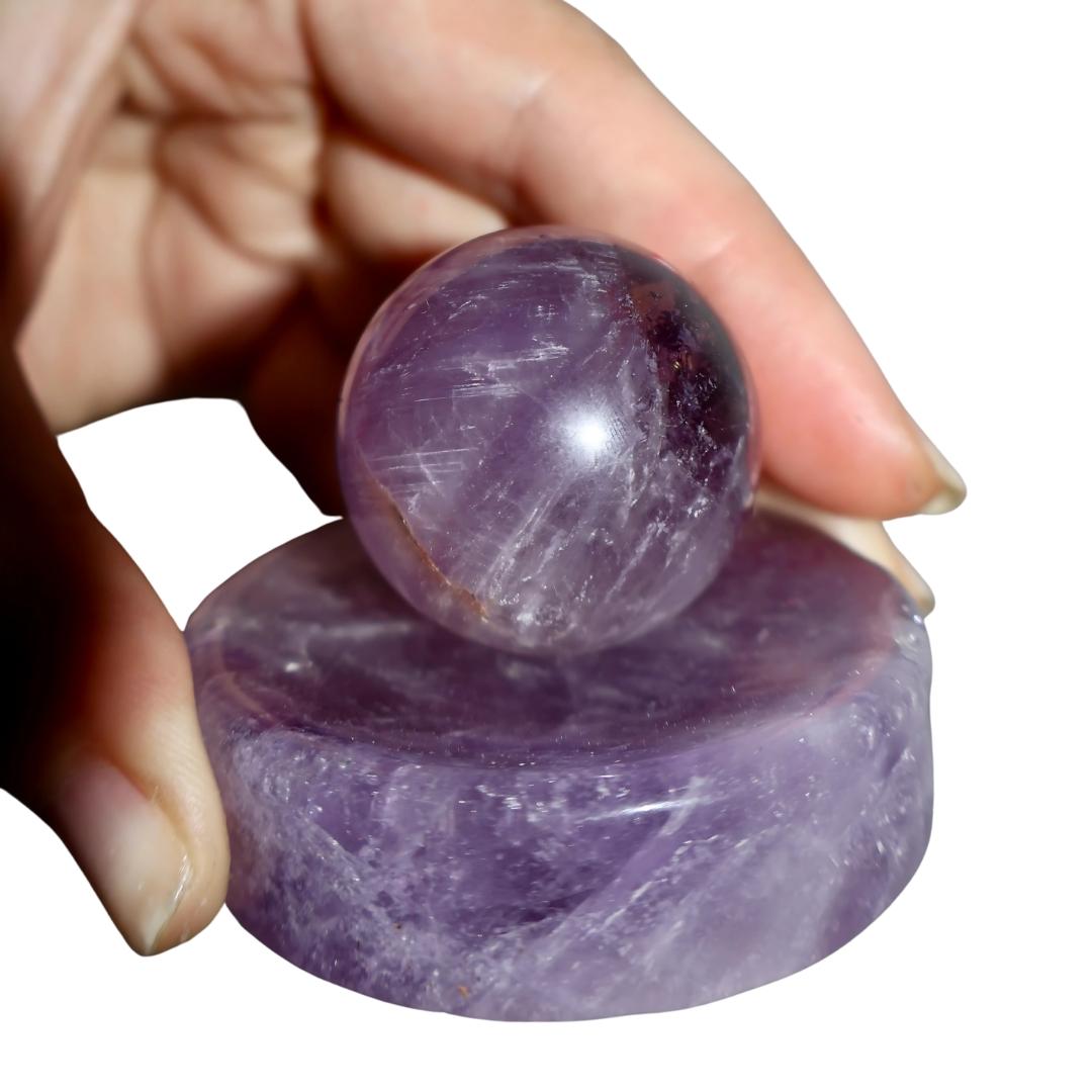 Amethyst Premium Sphere – Polished Crystal Ball of Clarity & Calm (Translucent Purple, Pocket Size ~0.75") - Wax | Wane