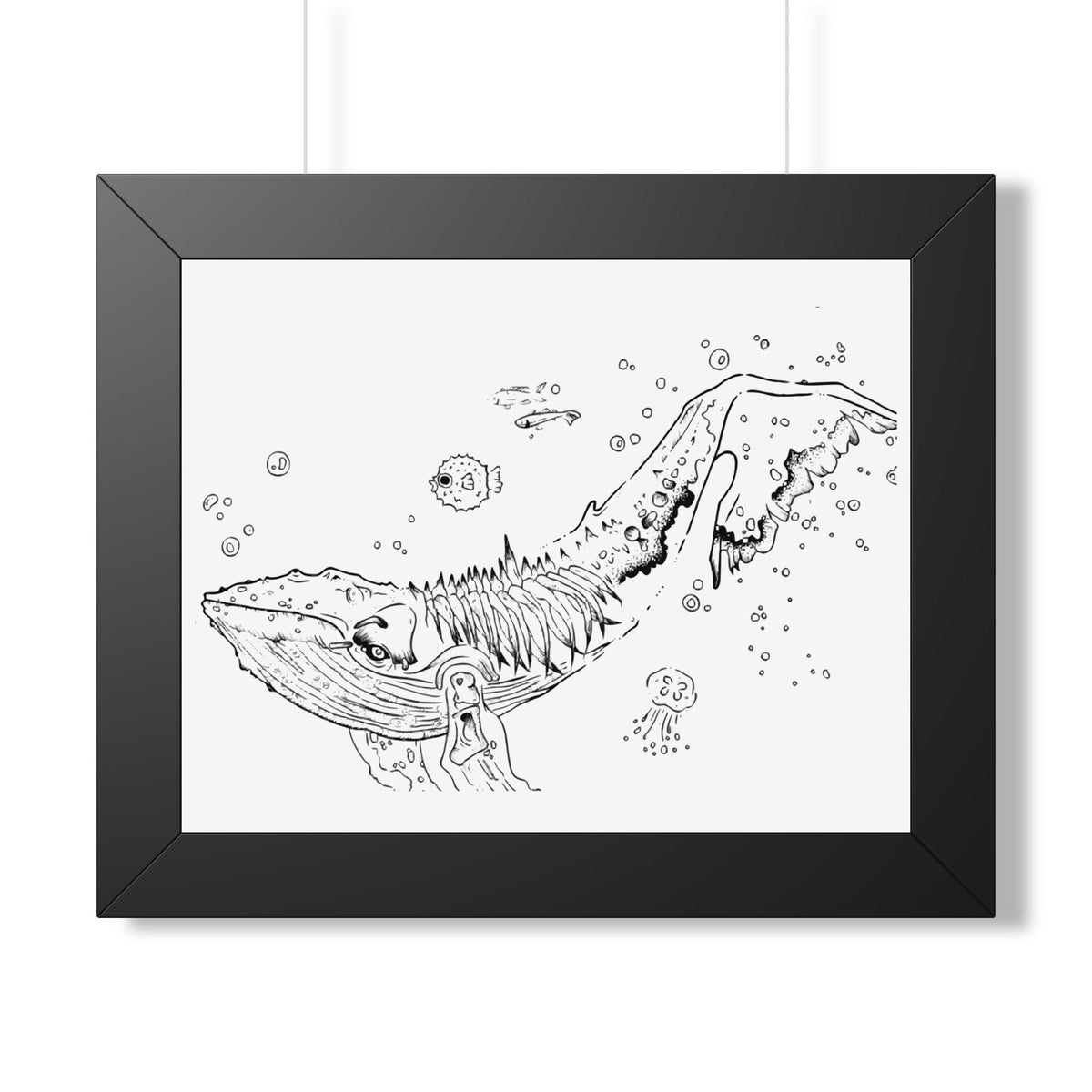 Blub Blub! ~ Hand-Drawn Whale Framed Poster — Nautical Ink Illustration - Wax | Wane - bathroom decor - Poster1