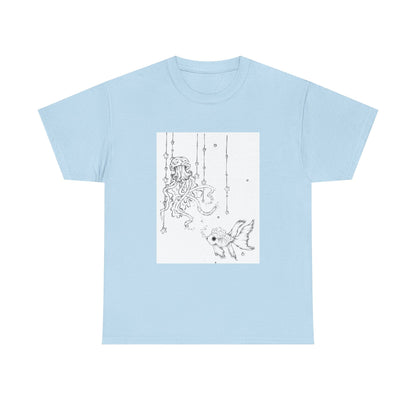 Celestial Jellyfish & Goldfish Fine Line T-Shirt - 100% Cotton Unisex Hand Drawn Tee - Wax | Wane - artistic tee - T-Shirt6