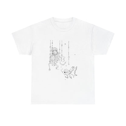 Celestial Jellyfish & Goldfish Fine Line T-Shirt - 100% Cotton Unisex Hand Drawn Tee - Wax | Wane - artistic tee - T-Shirt2