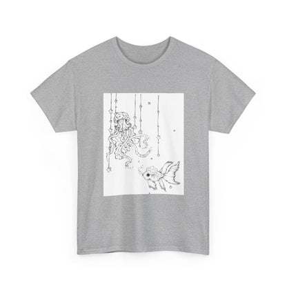 Celestial Jellyfish & Goldfish Fine Line T-Shirt - 100% Cotton Unisex Hand Drawn Tee - Wax | Wane - artistic tee - T-Shirt11