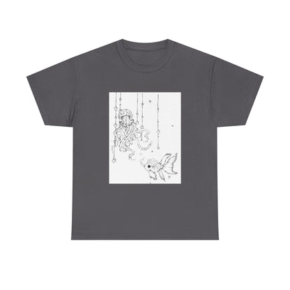 Celestial Jellyfish & Goldfish Fine Line T-Shirt - 100% Cotton Unisex Hand Drawn Tee - Wax | Wane - artistic tee - T-Shirt7