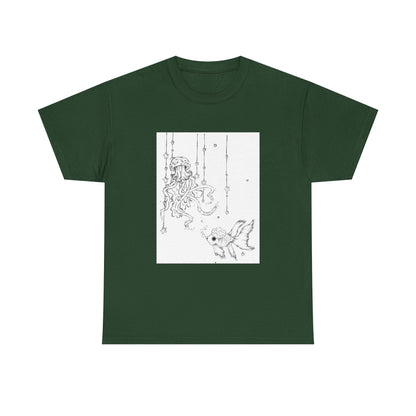 Celestial Jellyfish & Goldfish Fine Line T-Shirt - 100% Cotton Unisex Hand Drawn Tee - Wax | Wane - artistic tee - T-Shirt5