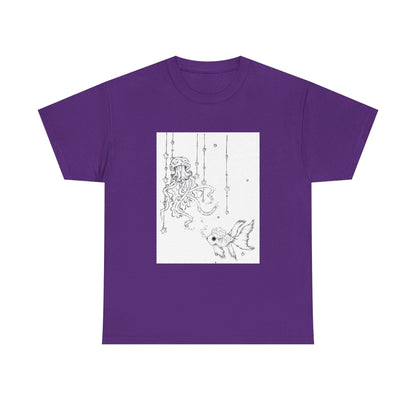 Celestial Jellyfish & Goldfish Fine Line T-Shirt - 100% Cotton Unisex Hand Drawn Tee - Wax | Wane - artistic tee - T-Shirt9