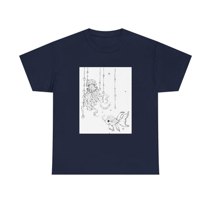 Celestial Jellyfish & Goldfish Fine Line T-Shirt - 100% Cotton Unisex Hand Drawn Tee - Wax | Wane - artistic tee - T-Shirt8