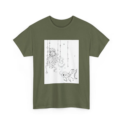Celestial Jellyfish & Goldfish Fine Line T-Shirt - 100% Cotton Unisex Hand Drawn Tee - Wax | Wane - artistic tee - T-Shirt20