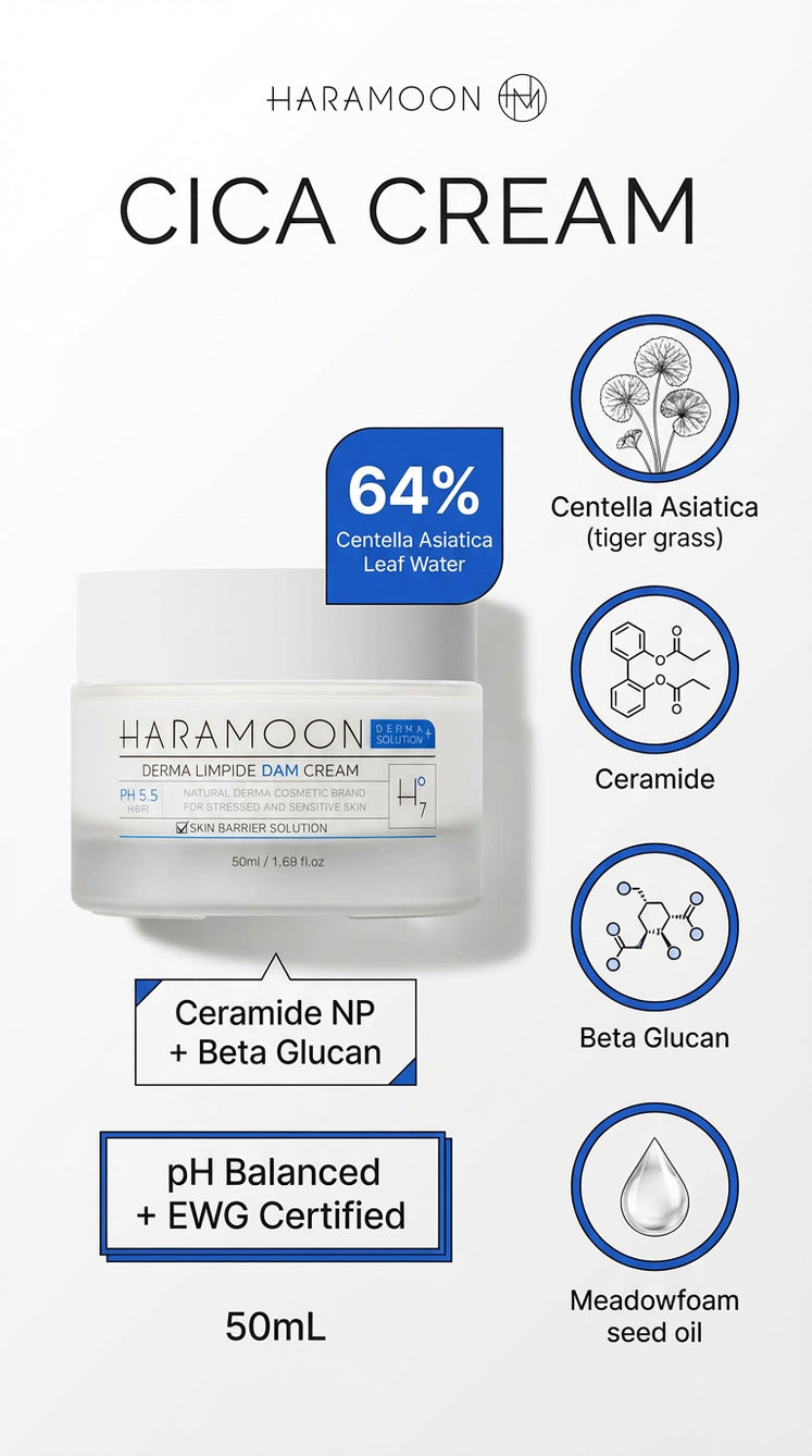 HARAMOON Centella Moisturizing Cream - Vegan K-Beauty For Stressed and Sensitive Skin, 50mL