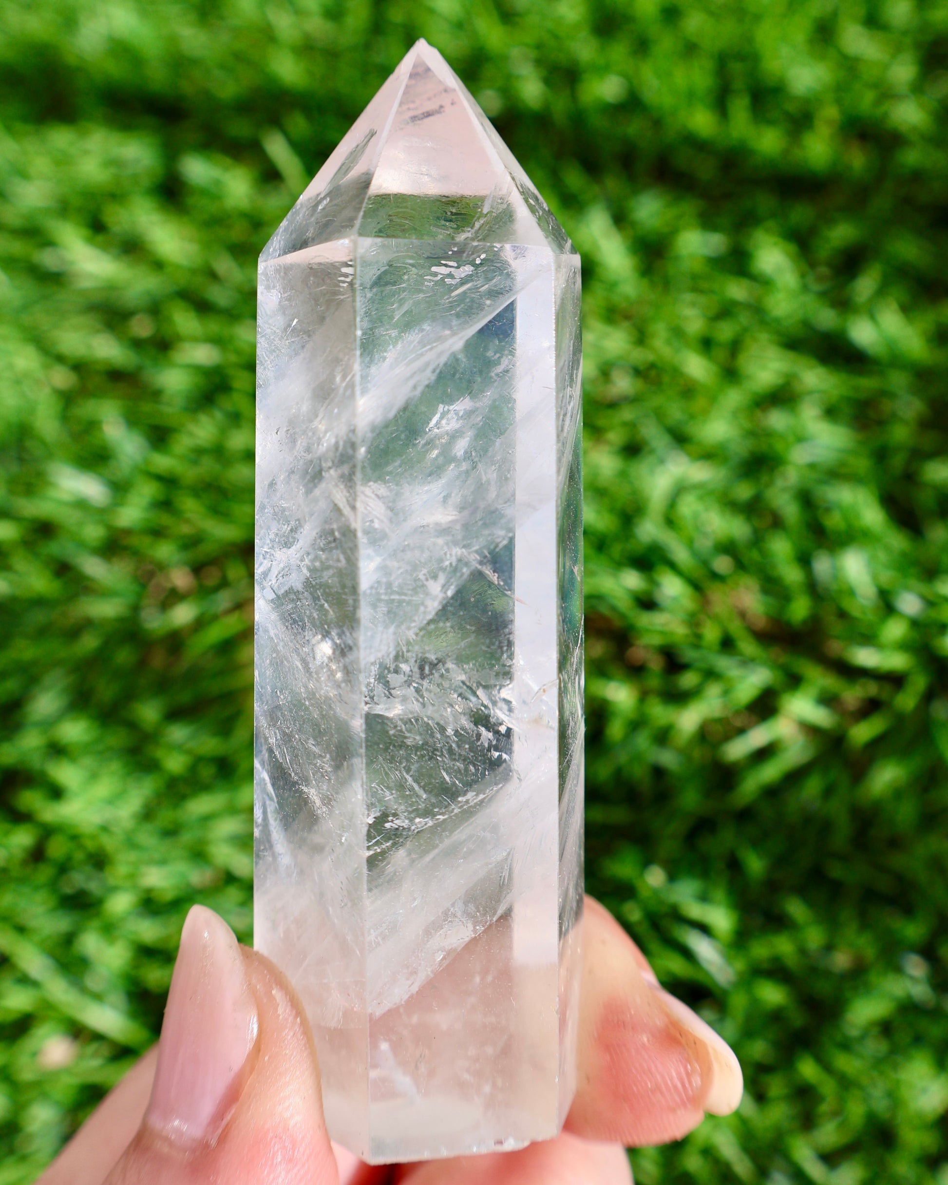 Clear Quartz Crystal Mineral Point with Natural Inclusions, 3" Obelisk Tower - Wax | Wane