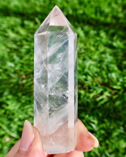 Clear Quartz Crystal Mineral Point with Natural Inclusions, 3" Obelisk Tower - Wax | Wane
