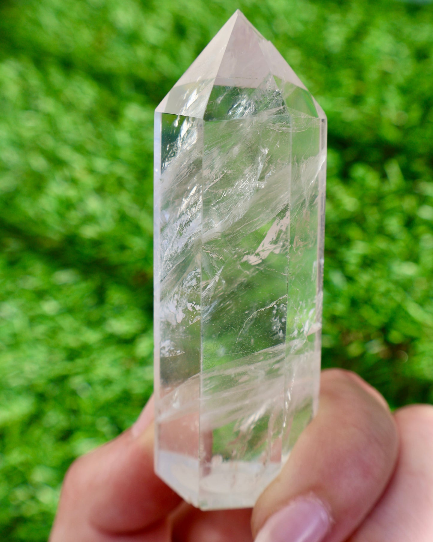 Clear Quartz Crystal Mineral Point with Natural Inclusions, 3" Obelisk Tower - Wax | Wane