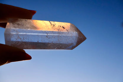 Clear Quartz Crystal Mineral Point with Natural Inclusions, 3" Obelisk Tower - Wax | Wane
