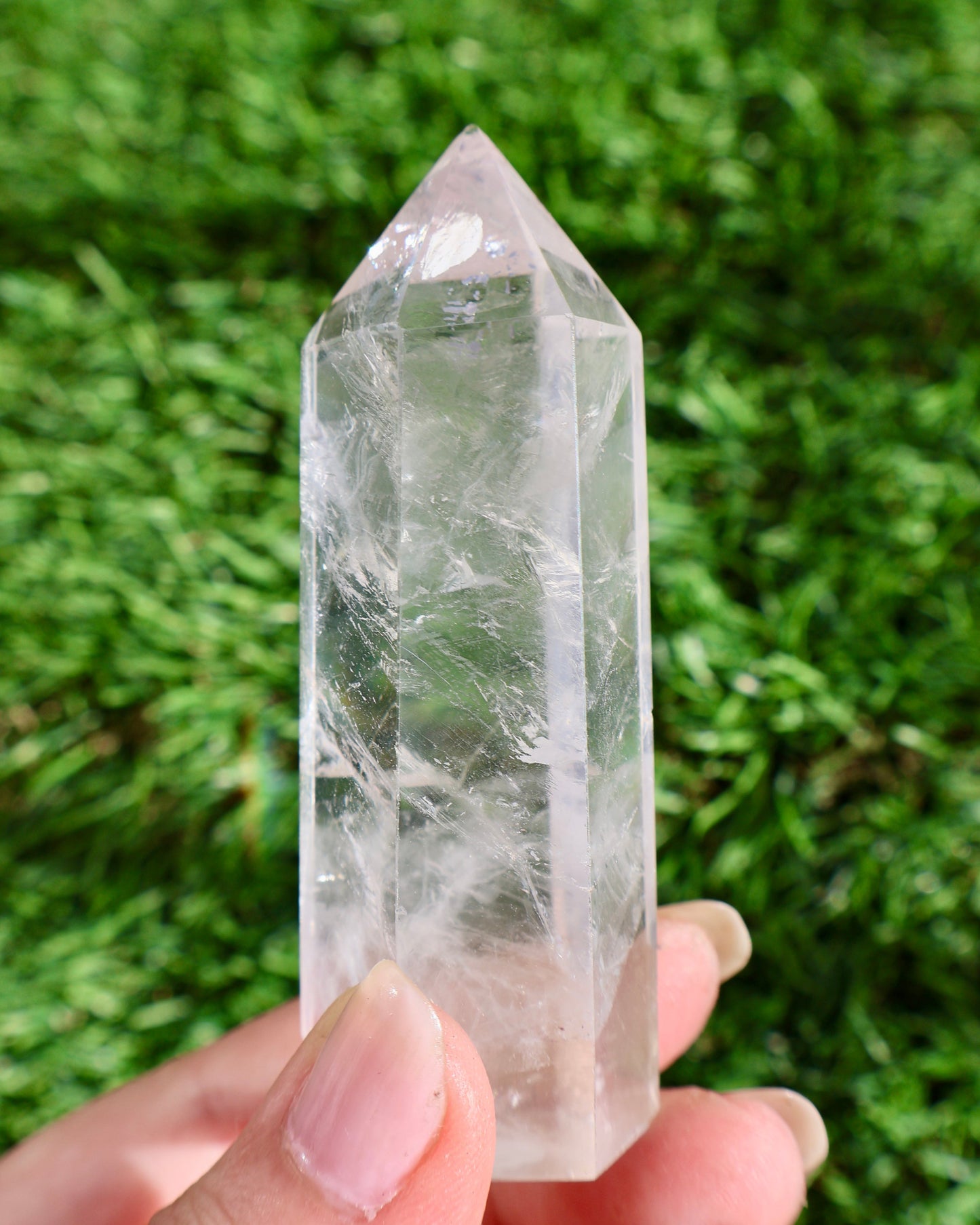Clear Quartz Crystal Mineral Point with Natural Inclusions, 3" Obelisk Tower - Wax | Wane