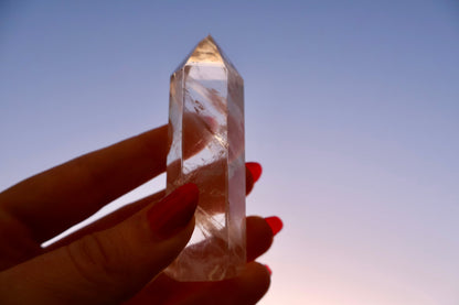 Clear Quartz Crystal Mineral Point with Natural Inclusions, 3" Obelisk Tower - Wax | Wane