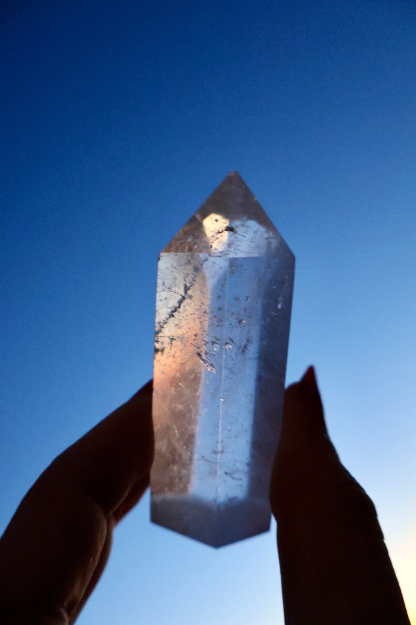 Clear Quartz Crystal Mineral Point with Natural Inclusions, 3" Obelisk Tower - Wax | Wane