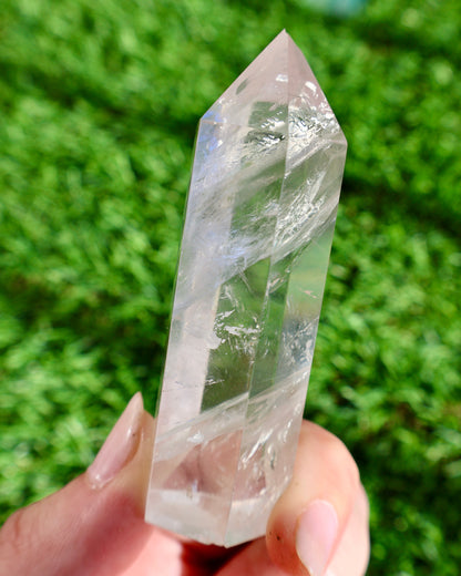 Clear Quartz Crystal Mineral Point with Natural Inclusions, 3" Obelisk Tower - Wax | Wane
