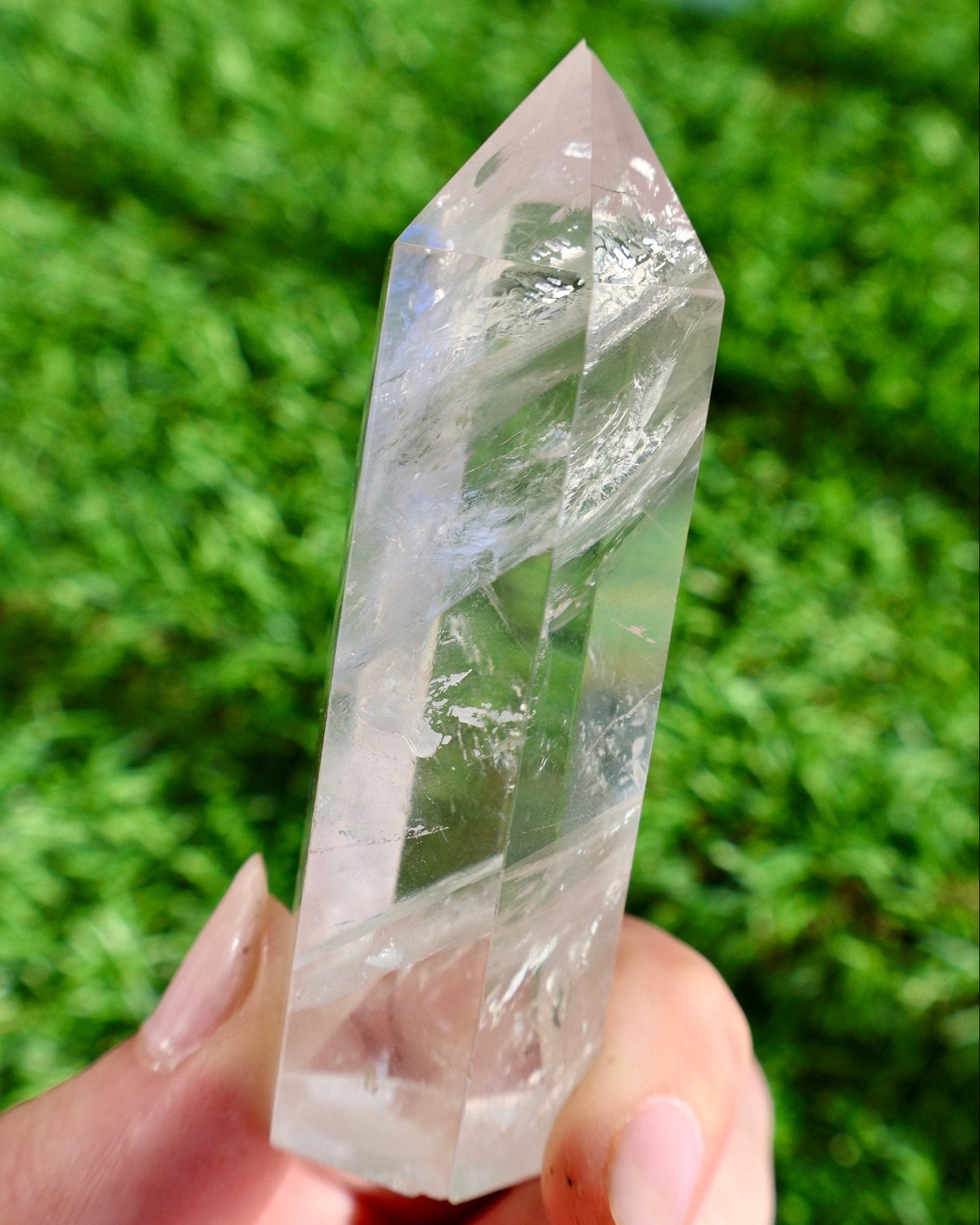 Clear Quartz Crystal Mineral Point with Natural Inclusions, 3" Obelisk Tower - Wax | Wane - clear quartz - Crystal11
