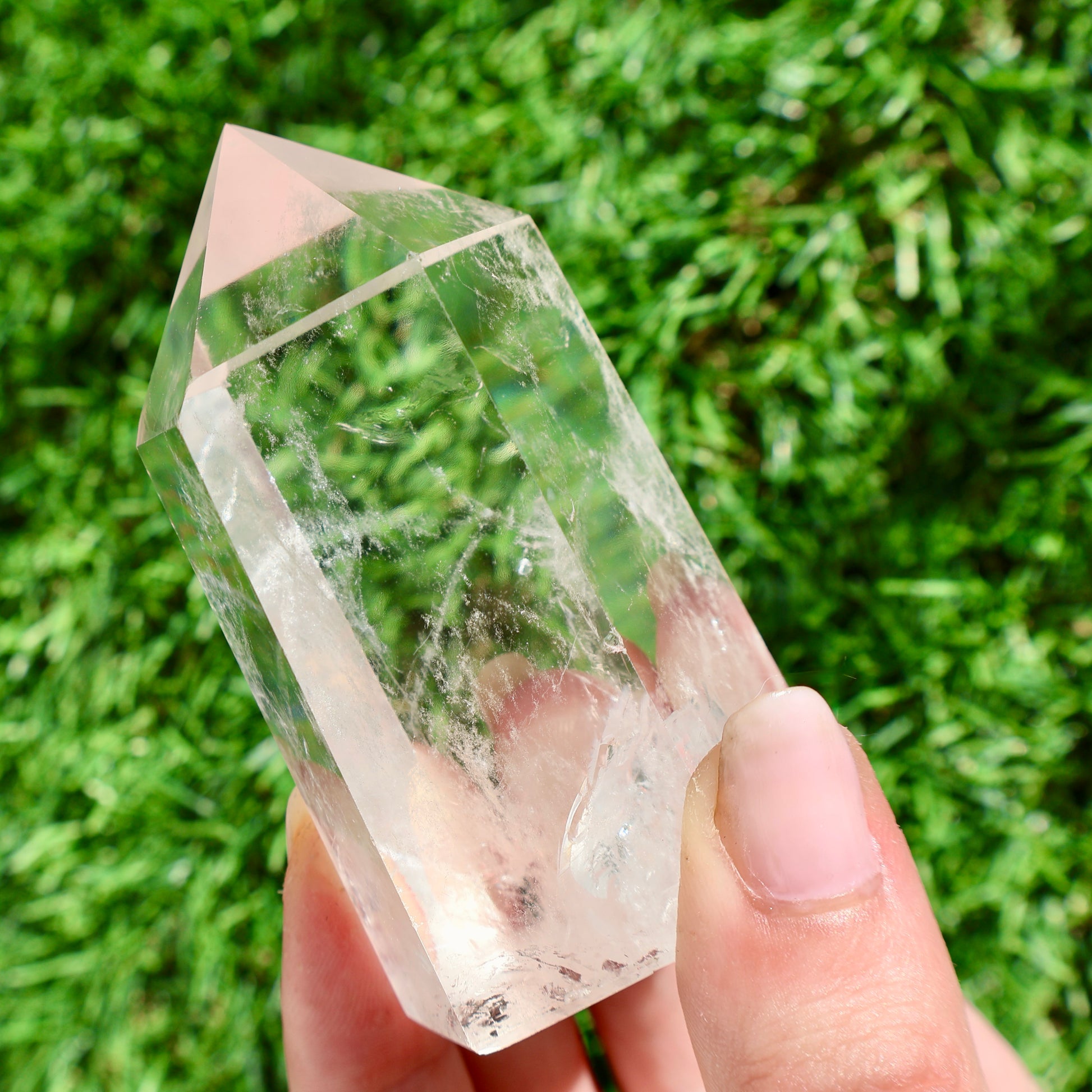 unique Clear Quartz Tower in macro texture