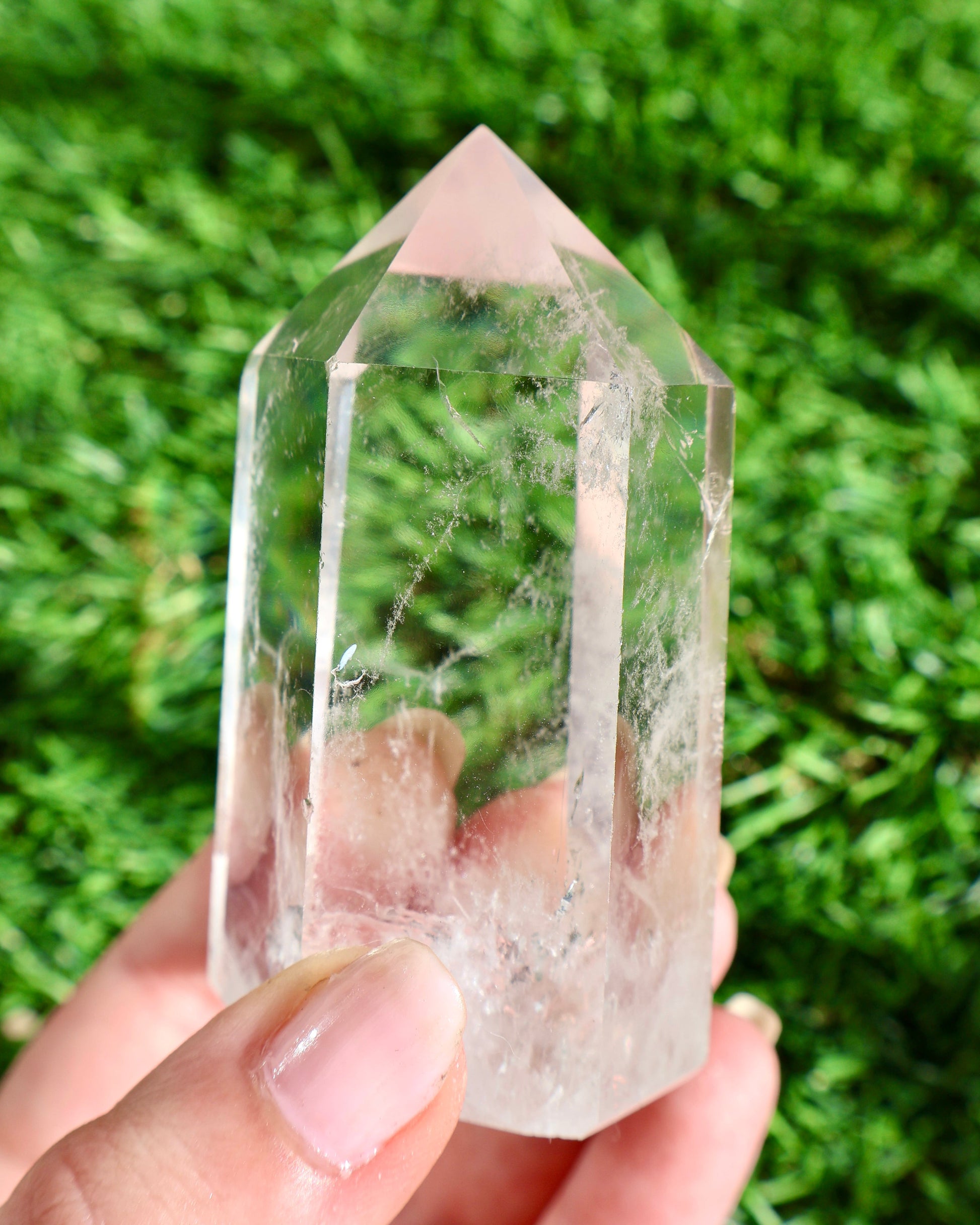 sparkling Clear Quartz Tower in close-up shot