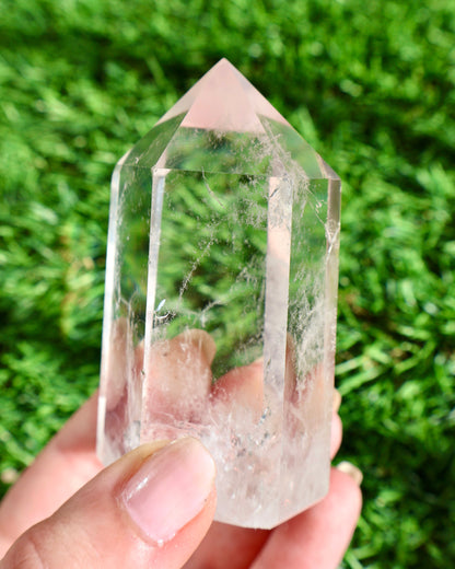 sparkling Clear Quartz Tower in close-up shot