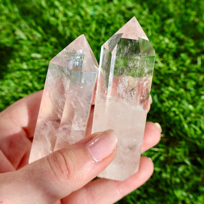 Clear Quartz Crystal Energy Point, 6-Sided Obelisk with Natural Inclusions, 3"