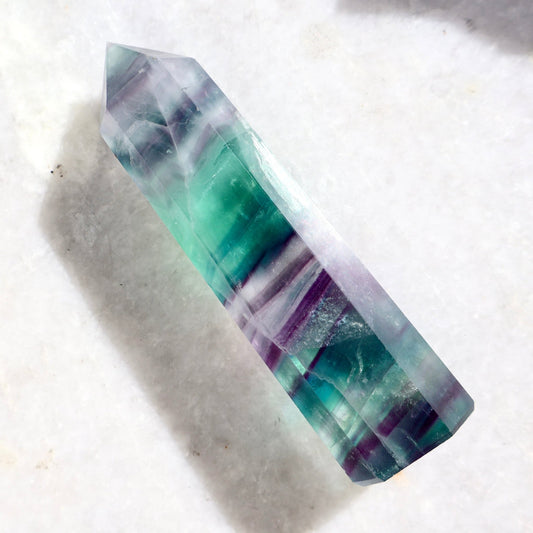 Fluorite Crystal Tower – Classic Green - Purple - Blue | Natural Gemstone Obelisk - Wax | Wane - banded fluorite - Crystal Tower1