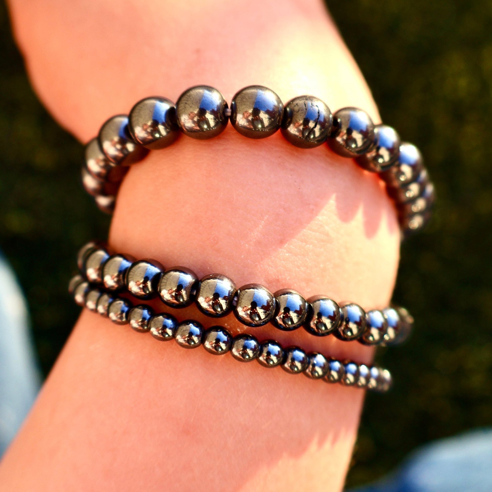 Hematite Crystal Healing Bracelet – Natural Iron - Rich Gemstone Beads | One Piece, 3 Sizes - Wax | Wane - amazonite bracelet - Crystal Bracelet3